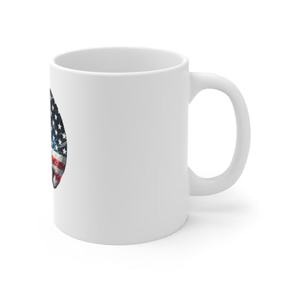 Patriotic Skull Profile Coffee Mug – American Flag Side Skull Mug – Distressed USA Grunge Skull Cup – Bold Americana Gift Mug 11oz
