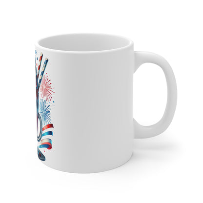 Patriotic Fireworks Milkshake Mug – 4th of July Ice Cream Sundae Coffee Mug – Red White Blue Dessert Cup with Fireworks – Americana Celebration Mug Patriotic Red White Blue Milkshake Mug - 11oz 4th of...