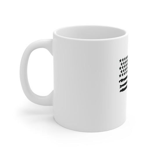 Blacked-Out Classic American Flag Coffee Mug – Distressed USA Flag Mug – Stealth Patriotic Cup – Minimalist Horizontal Flag Design Mug 11oz