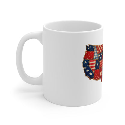 Patriotic USA Patchwork Mug - 11oz American Flag Map Coffee Cup
