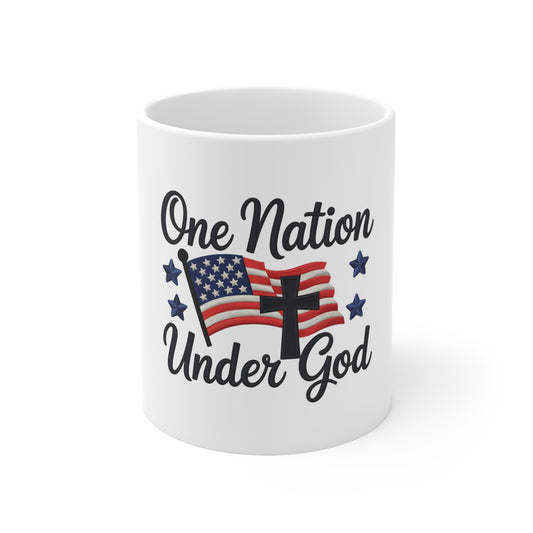One Nation Under God Mug – Patriotic American Flag & Cross 11oz