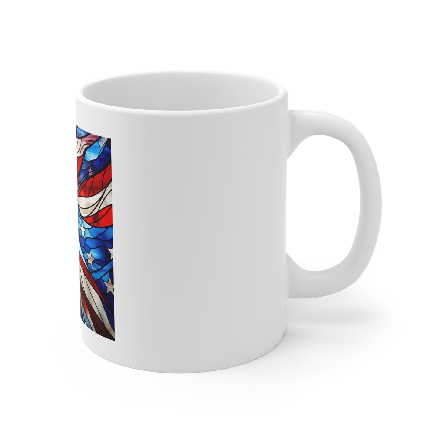 Stained Glass American Flag Coffee Mug – Layered Ribbon Patriotic Mug – Colorful USA Flag Cup – Artistic Americana Gift – Premium Art Mug