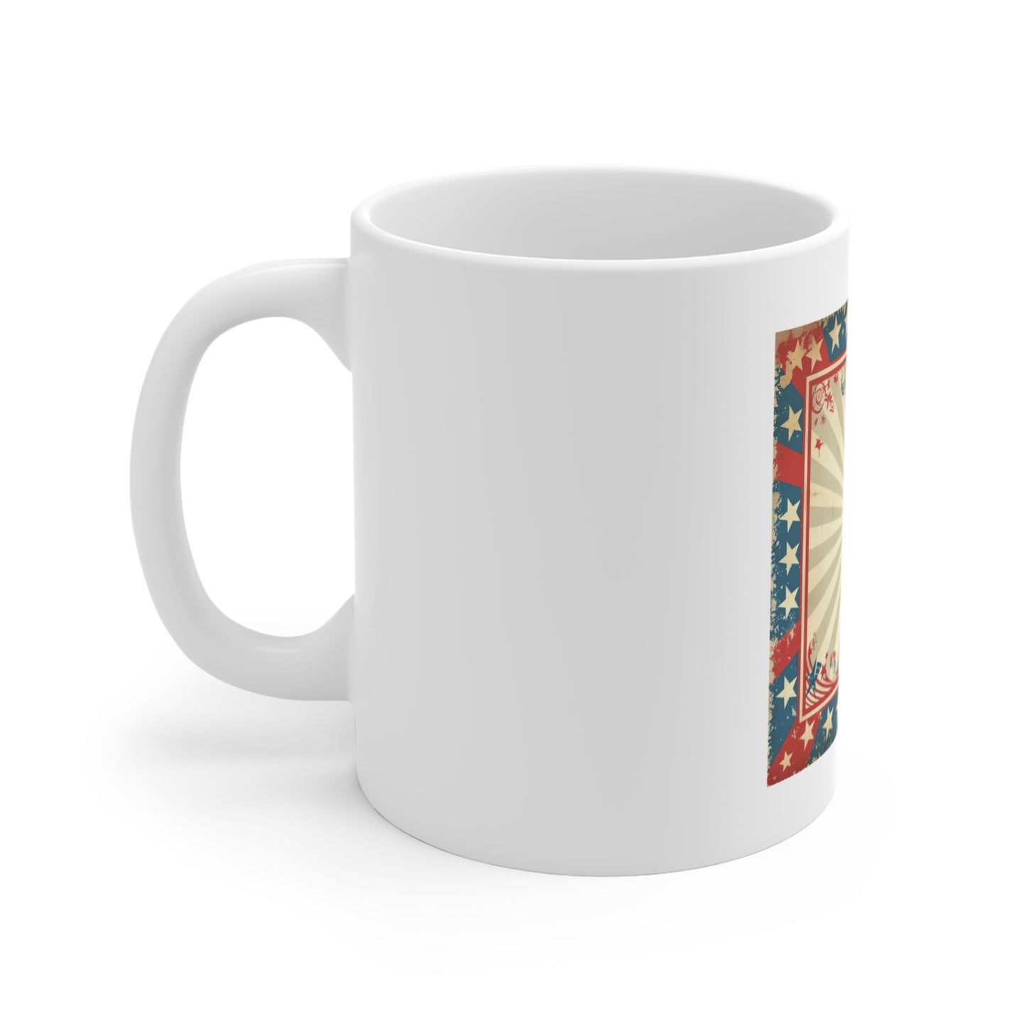 Vintage Americana Sunburst Coffee Mug – Retro Patriotic Star Frame Mug – Distressed USA Poster Style Cup – Classic American Heritage Gift Patriotic Retro Stars & Stripes Coffee Mug — Vintage Americana...