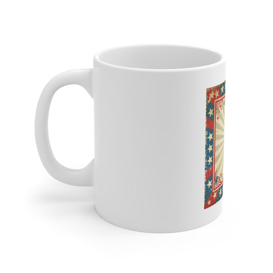 Vintage Americana Sunburst Coffee Mug – Retro Patriotic Star Frame Mug – Distressed USA Poster Style Cup – Classic American Heritage Gift Patriotic Retro Stars & Stripes Coffee Mug — Vintage Americana...