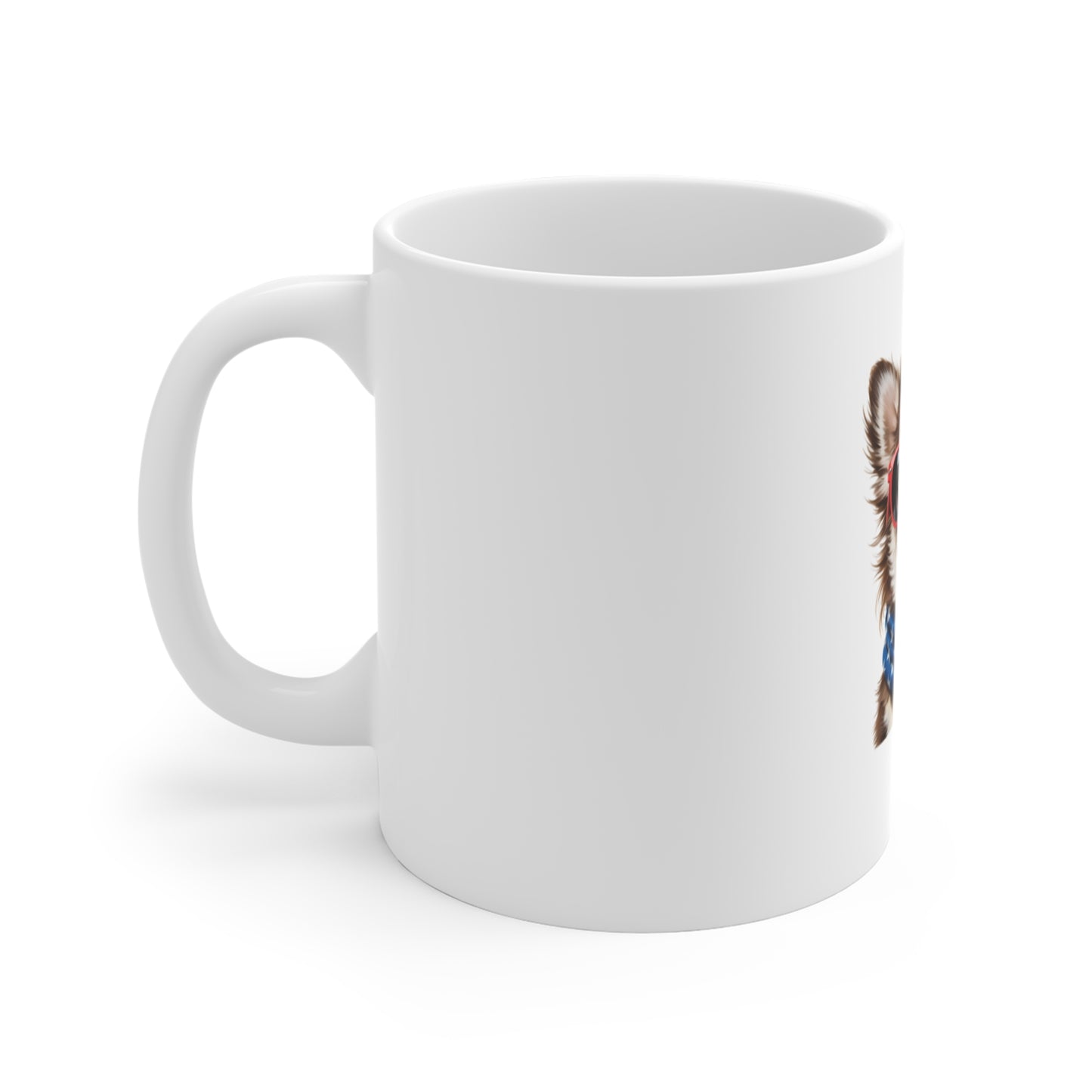 Patriotic Chihuahua Coffee Mug — Dog with American Flag Scarf & Red Glasses (11oz)