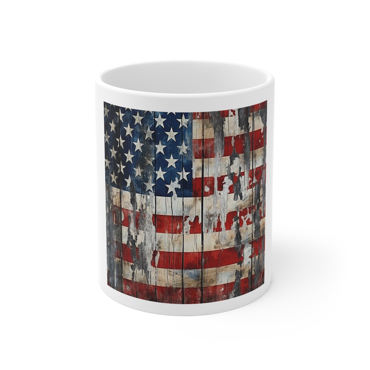 Cracked Paint Barnwood American Flag Coffee Mug – Extreme Distressed USA Flag Mug – Rustic Weathered Wood Patriotic Cup – Vintage Farmhouse Flag Mug Rustic American Flag Mug - 11oz Patriotic Coffee...