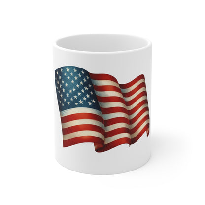 Waving American Flag Coffee Mug – Classic USA Flag Mug – Bold Stars and Stripes Cup – Patriotic Red White Blue Mug Mug 11oz
