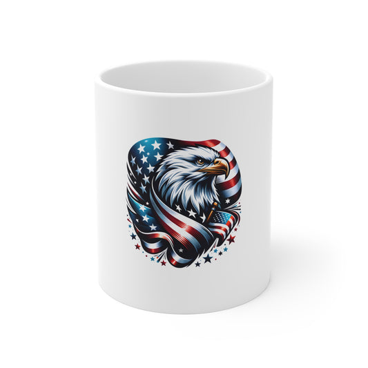 11oz Mug - Patriotic Bald Eagle with American Flag Design