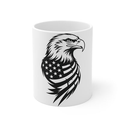 Black Eagle Flag Coffee Mug – Minimalist American Eagle Mug – Stealth USA Flag Eagle Cup – Patriotic Tactical Mug Mug 11oz