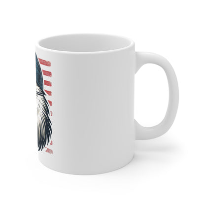 Patriotic Eagle Trucker Hat Coffee Mug – American Flag Bald Eagle with Sunglasses Mug – USA Freedom Bird Cup – Vintage Americana Gift Mug 11oz