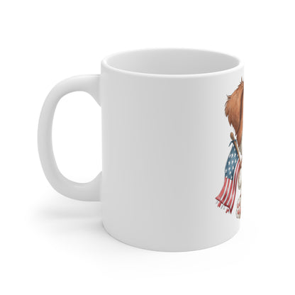 Cute Patriotic Puppy Holding Flag Mug – 4th of July Dog Coffee Mug – Red White Blue Puppy Cup – Americana Pet Lover Gift Patriotic Puppy 11oz Mug – Cute Dog Holding American Flag Coffee Cup