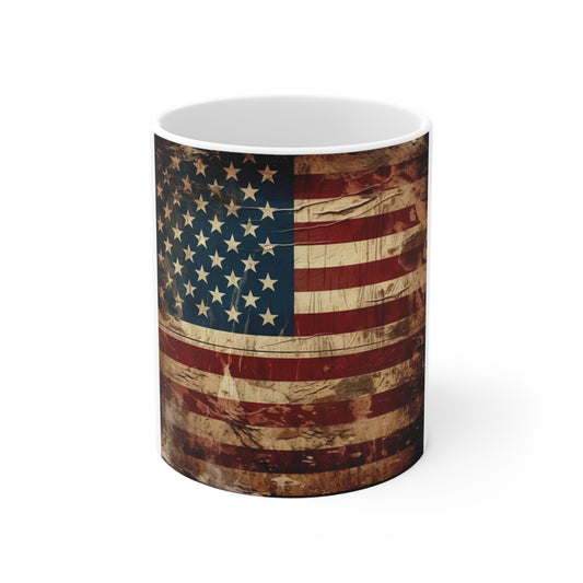 Extreme Distressed American Flag Coffee Mug – Ultra Grunge USA Flag Mug – Weathered & Torn Patriotic Mug – Bold Americana Gift11oz