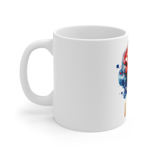 Patriotic Watercolor Pin Up Mug – Americana Blue Hair Portrait Coffee Mug – Red White Blue Retro Beauty Cup – Vintage USA Art Mug – Gift for Her Patriotic Pin-Up Art Mug (11oz)
