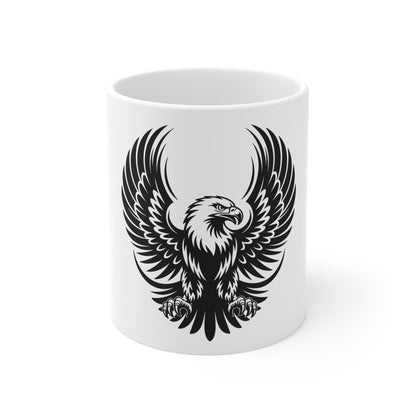 Black Eagle Wings Coffee Mug – Stealth American Eagle Mug – Minimalist Spread Wings Eagle Cup – Patriotic Tactical Mug Mug 11oz