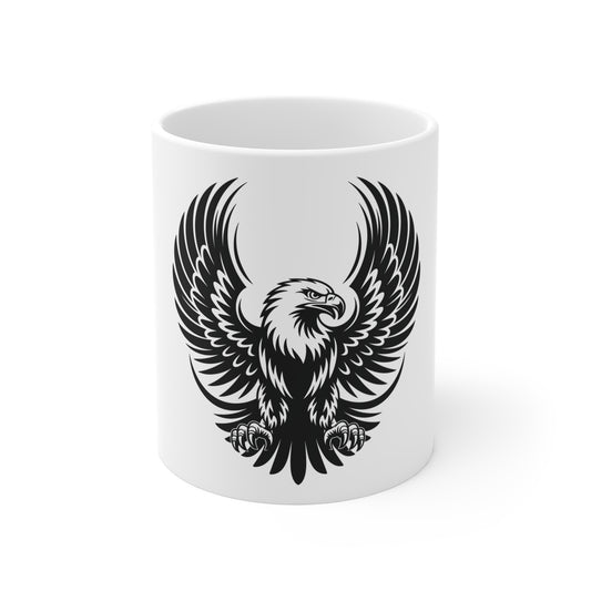 Black Eagle Wings Coffee Mug – Stealth American Eagle Mug – Minimalist Spread Wings Eagle Cup – Patriotic Tactical Mug Mug 11oz
