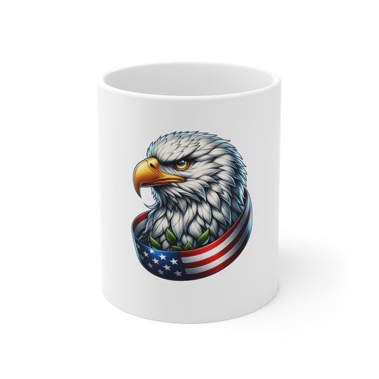 Patriotic Eagle Coffee Mug - American Flag Bald Eagle 11oz