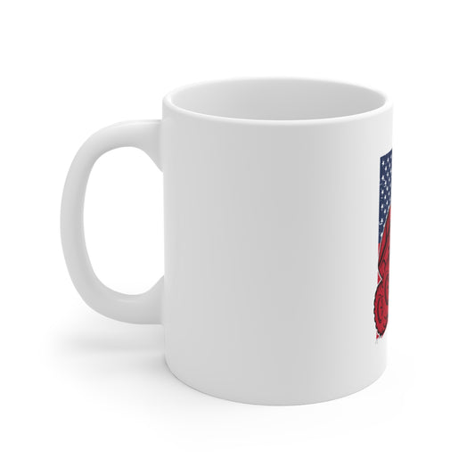 Patriotic Monster Truck Mug – Red Off-Road Truck Coffee Cup – American Flag 4x4 Freedom Design Mug 11oz