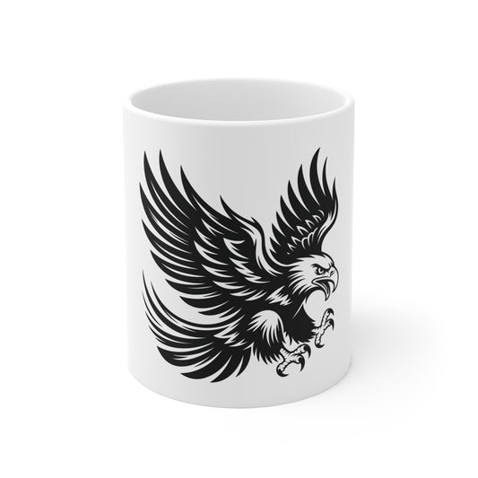 Black Eagle Attack Coffee Mug – Stealth American Eagle Mug – Tactical Flying Eagle Cup – Minimalist Patriotic Mug Mug 11oz
