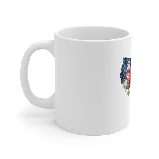 Patriotic USA Map Floral Mug – American Flag with Red Rose 11oz