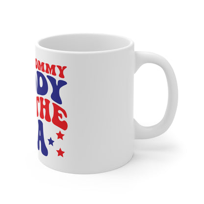 I Love Mommy Daddy and the USA Coffee Mug – Patriotic Family Mug – Retro 4th of July Typography Cup – Americana Gift Mug I Love Mommy Daddy and the USA 11oz Patriotic Coffee Mug