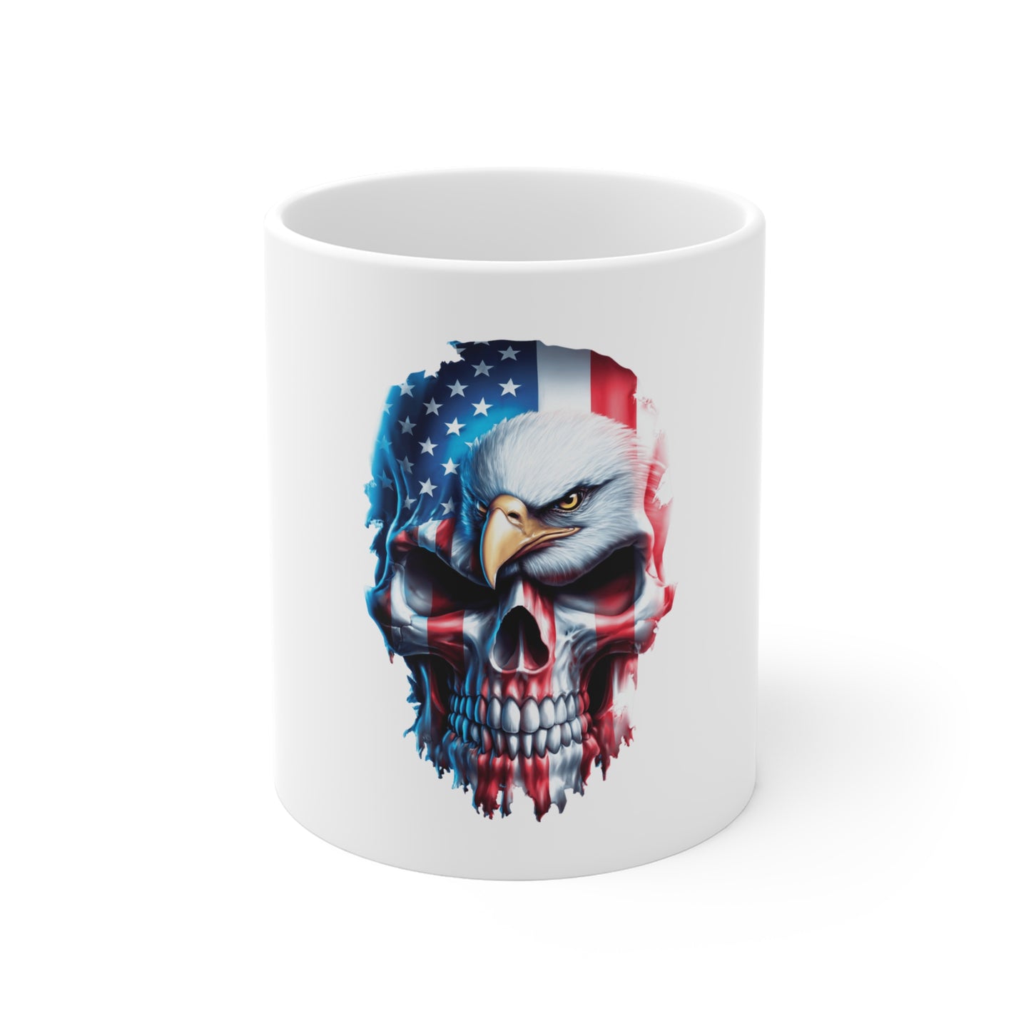 Patriotic Skull Eagle Coffee Mug – American Flag Skull Mug – USA Freedom Warrior Mug 11oz