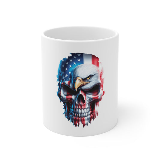 Patriotic Skull Eagle Coffee Mug – American Flag Skull Mug – USA Freedom Warrior Mug 11oz