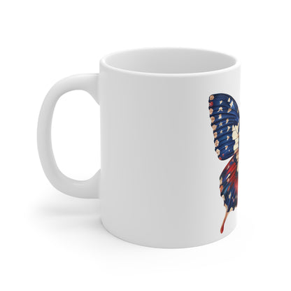 Festive Patriotic Butterfly Mug – Stars & Fireworks Americana Coffee Mug – Red White Blue Celebration Cup – USA Gift Mug Mug 11oz