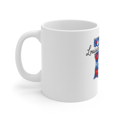 Louisiana Floral State Map Mug — 11oz Red, White & Blue Gift
