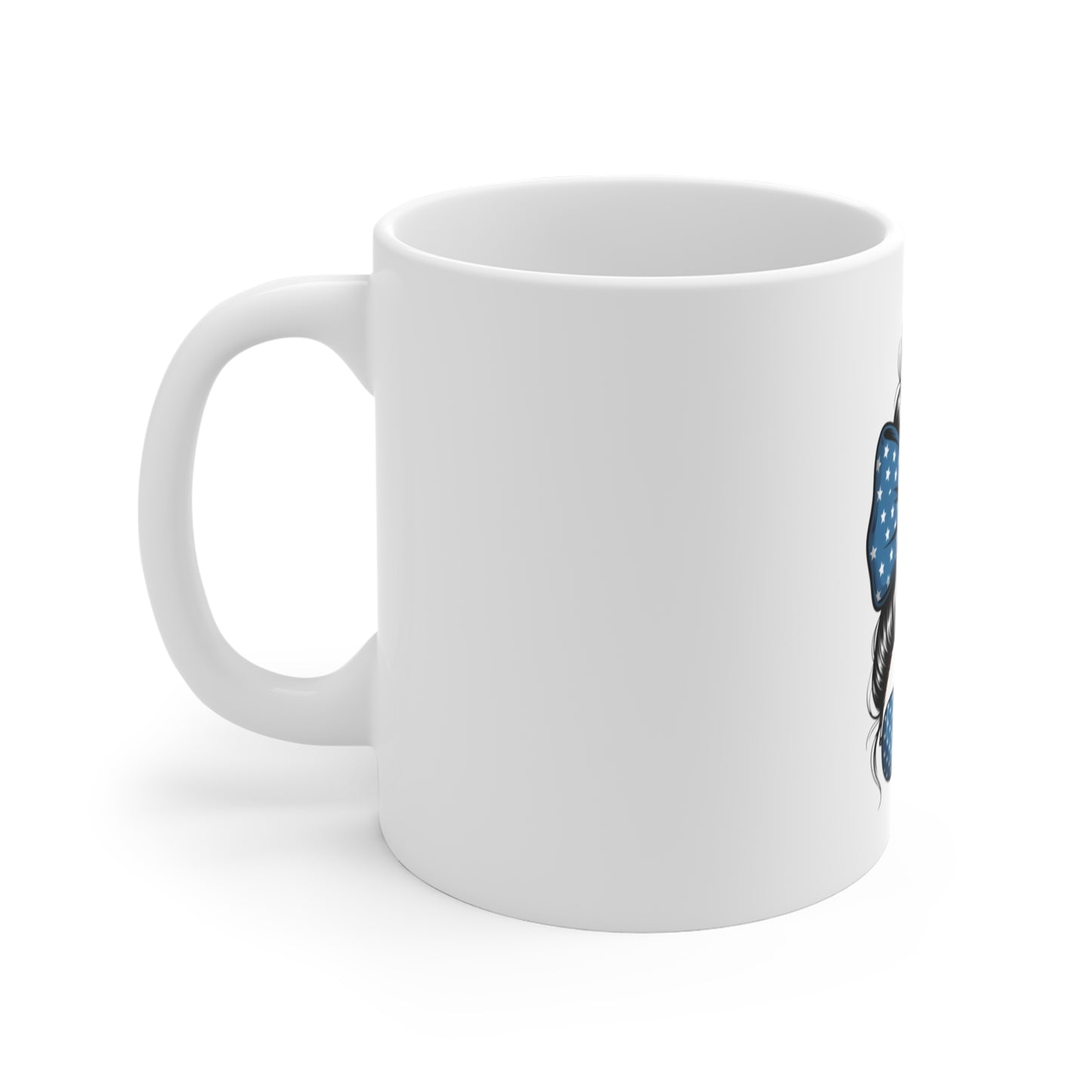 Patriotic Messy Bun Mug – American Flag Sunglasses & Bow 11oz