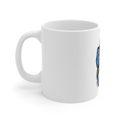 Patriotic Messy Bun Mug – American Flag Sunglasses & Bow 11oz