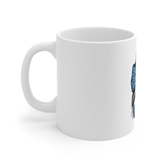 Patriotic Messy Bun Mug – American Flag Sunglasses & Bow 11oz