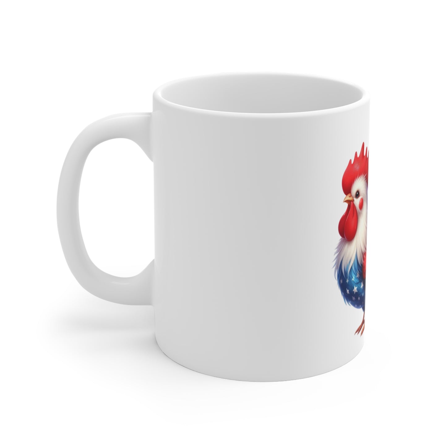 Patriotic Rooster Coffee Mug – Red White Blue Americana Chicken Mug – USA Flag Feather Farmhouse Cup – Bold Freedom Gift Mug 11oz