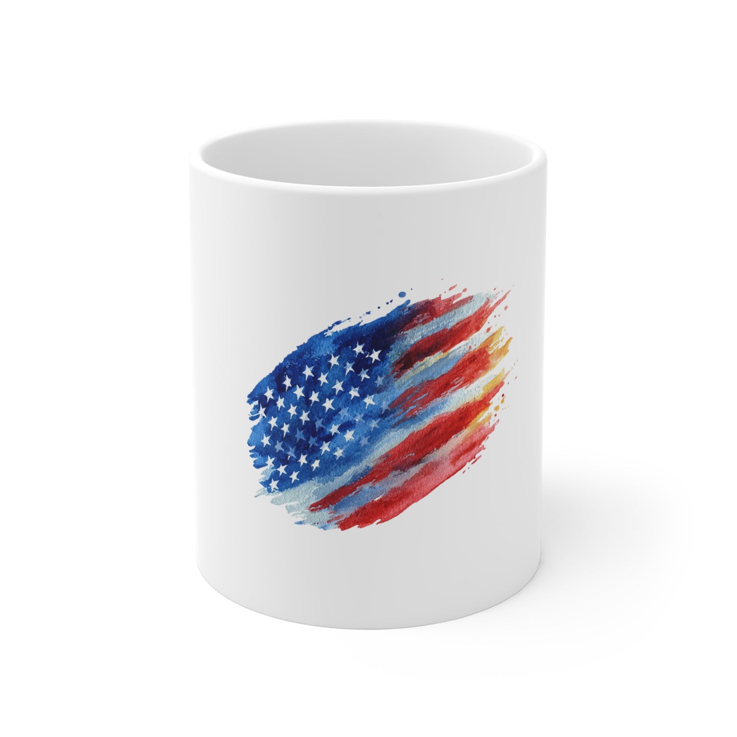 American Flag Watercolor Mug – Patriotic 11oz Coffee Cup