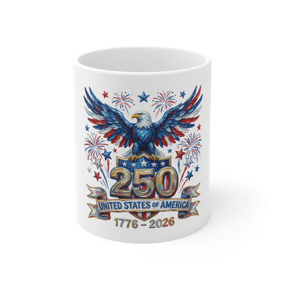 250th USA Anniversary Mug — 1776–2026 Patriotic Eagle Coffee Cup