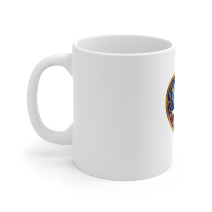 Stained Glass American Flag Heart Mug – Patriotic Heart Coffee Mug – USA Love Americana Cup – Red White Blue Gift Mug Mug 11oz