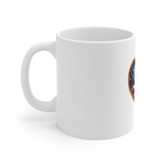 Stained Glass American Flag Heart Mug – Patriotic Heart Coffee Mug – USA Love Americana Cup – Red White Blue Gift Mug Mug 11oz