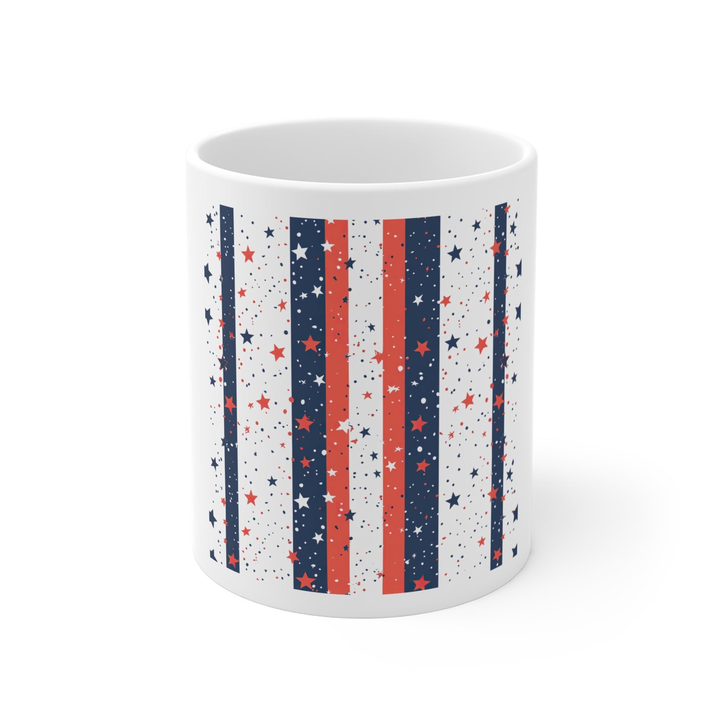 Confetti Stripe Patriotic Coffee Mug – Red White Blue Star Confetti Mug – Modern Americana Stripe Pattern Cup – Festive Patriotic Mug Patriotic Stars & Stripes 11oz Mug — Red White Blue Fourth of July...