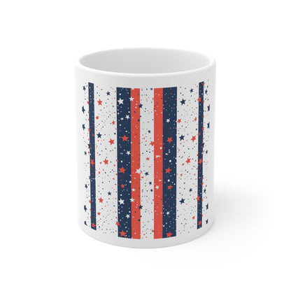Confetti Stripe Patriotic Coffee Mug – Red White Blue Star Confetti Mug – Modern Americana Stripe Pattern Cup – Festive Patriotic Mug Patriotic Stars & Stripes 11oz Mug — Red White Blue Fourth of July...