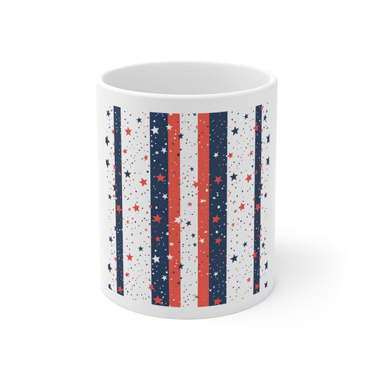 Confetti Stripe Patriotic Coffee Mug – Red White Blue Star Confetti Mug – Modern Americana Stripe Pattern Cup – Festive Patriotic Mug Patriotic Stars & Stripes 11oz Mug — Red White Blue Fourth of July...