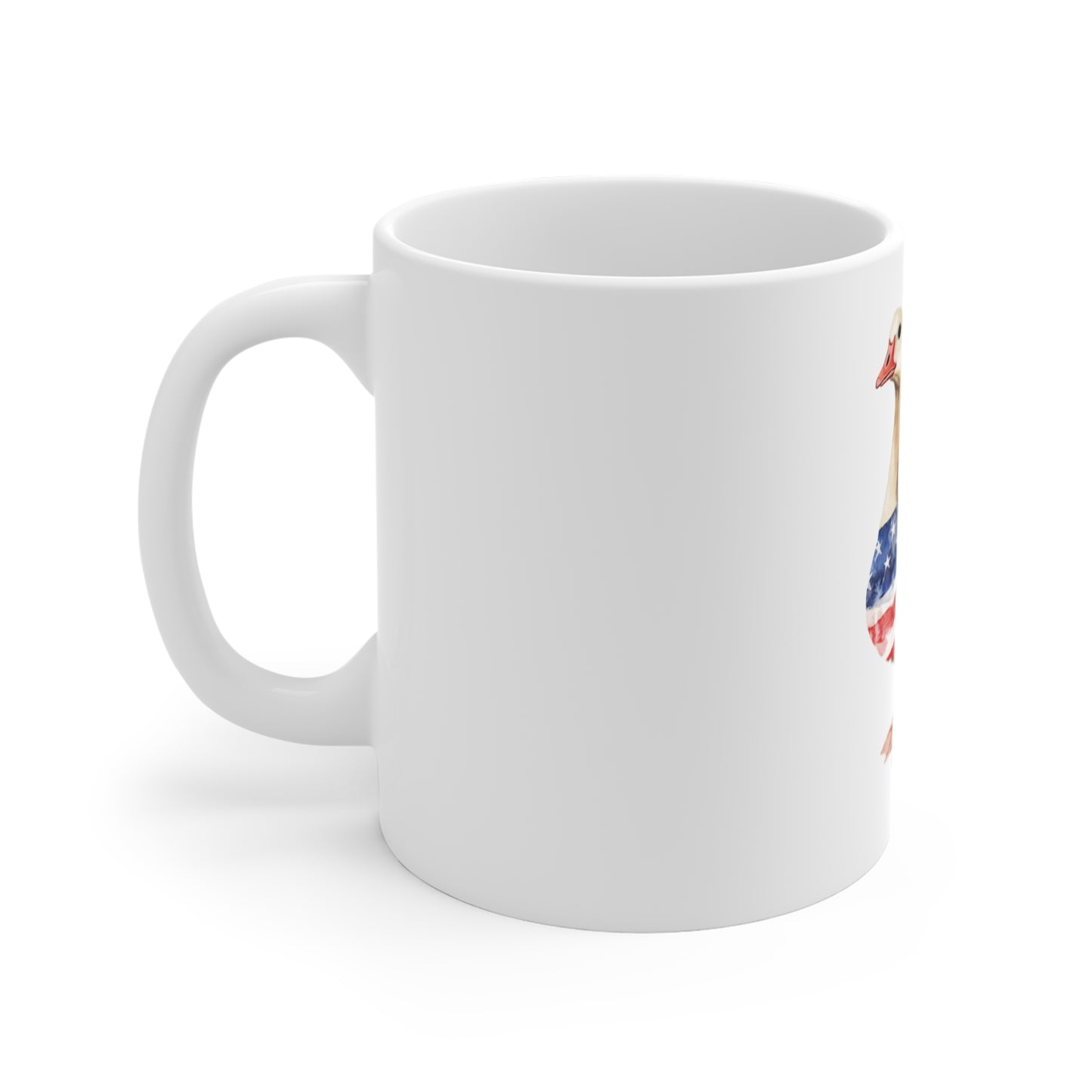 Patriotic Goose Mug - American Flag Watercolor 11oz