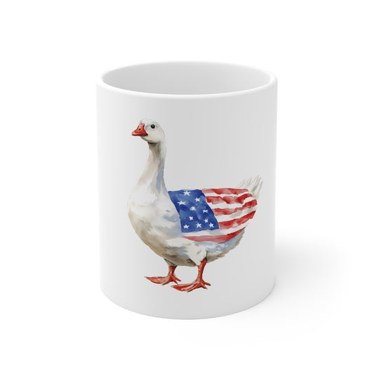 Patriotic Goose Coffee Mug - American Flag Goose 11oz