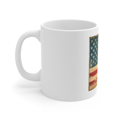 Vintage American Flag Coffee Mug – Patriotic Distressed USA Mug – 11oz Ceramic – Gift for Veterans, Patriots & Proud Americans