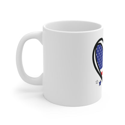 Patriotic Heart Coffee Mug – American Flag Heart Mug – Red White Blue Love USA Cup – Cute Americana Gift Mug 11oz