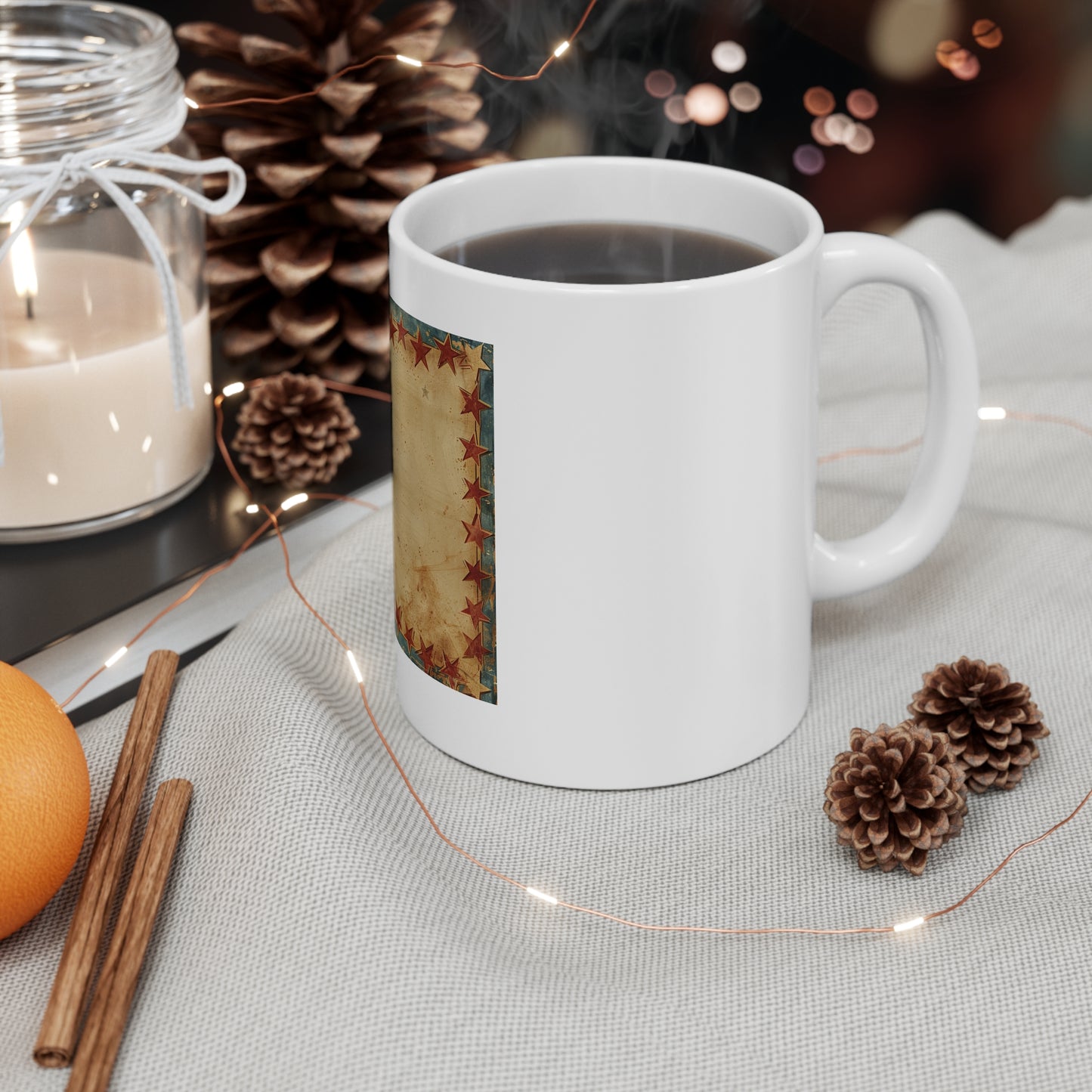 Vintage American Flag Coffee Mug – Rustic Star Border Patriotic Mug – Antique Americana Style Cup – Distressed USA Heritage Gift Vintage Star Border Mug — Rustic Americana 11oz Coffee Cup