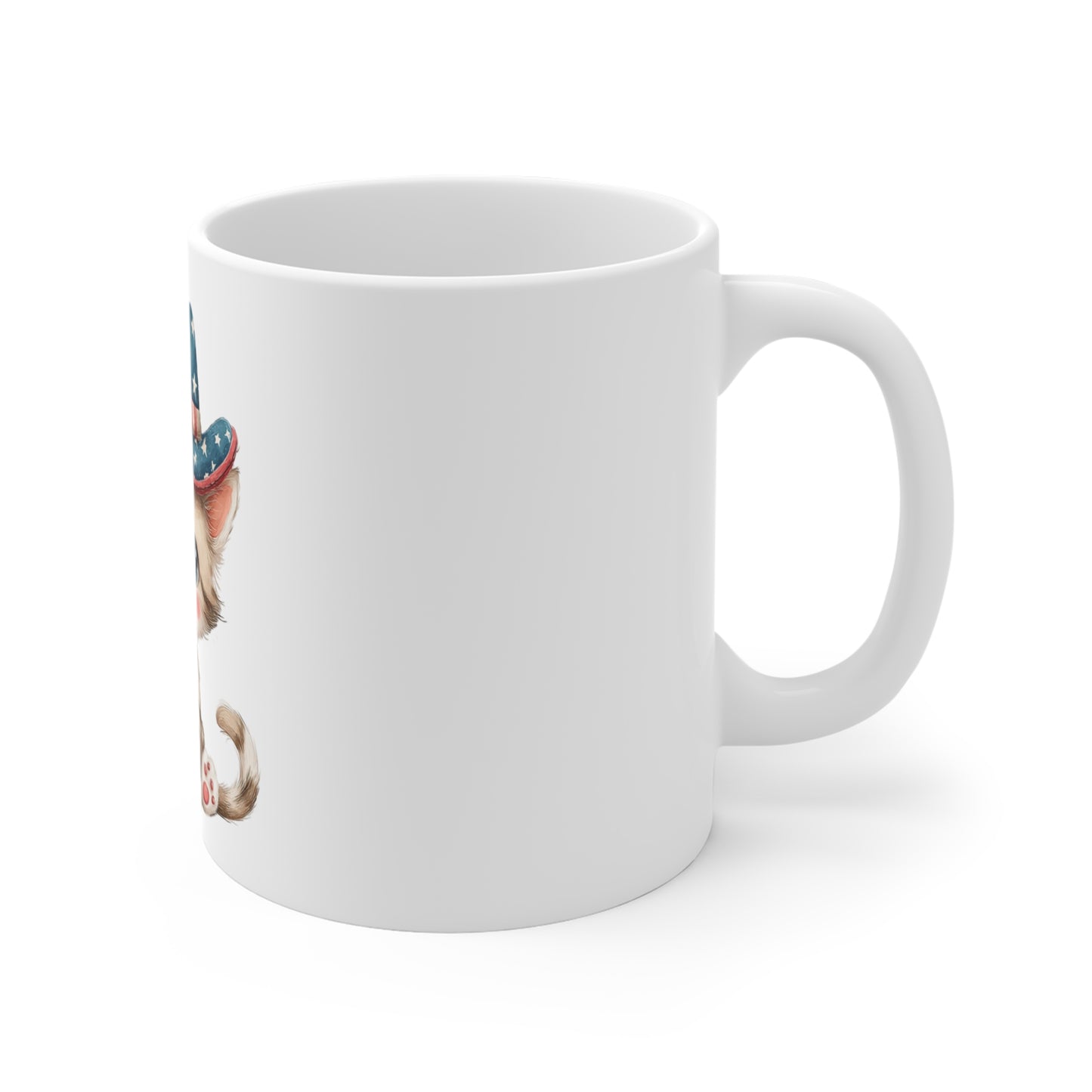 Patriotic Cowboy Cat Coffee Mug – Cute Americana Kitten Mug – Red White Blue Hat Cat Mug – 4th of July Cat Lover Gift Patriotic Kitty Mug — Cute Cat with American Flag Cowboy Hat (11oz)