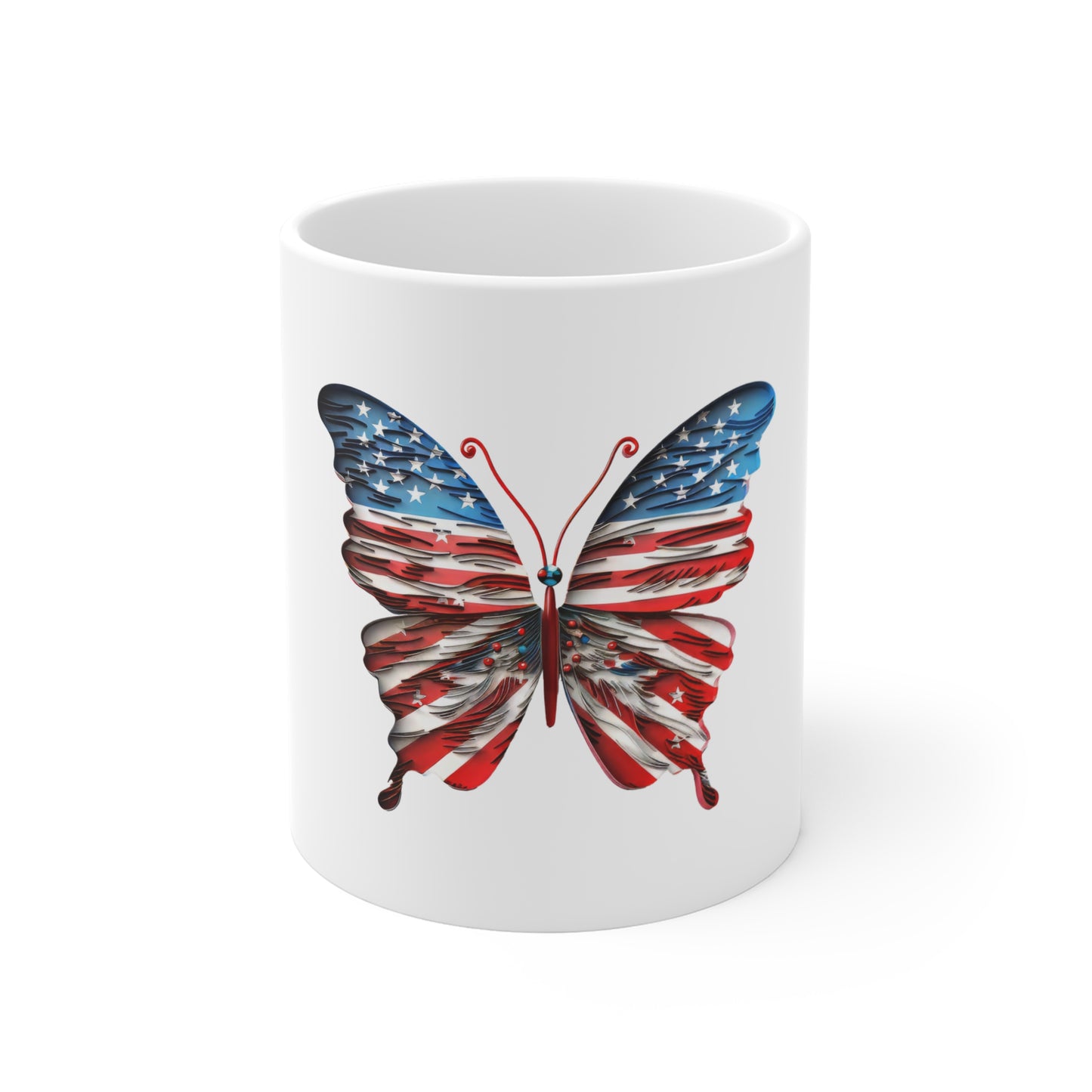 Distressed Artistic American Flag Butterfly Mug – Vintage Style Patriotic Butterfly Coffee Mug – Red White Blue Textured Wing Design – USA Gift American Flag Butterfly Mug — Patriotic 11oz Coffee Cup...