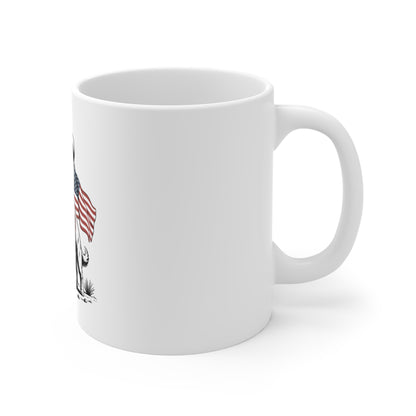 Patriotic Cowboy Dog Mug – 11oz American Flag Western Coffee Cup