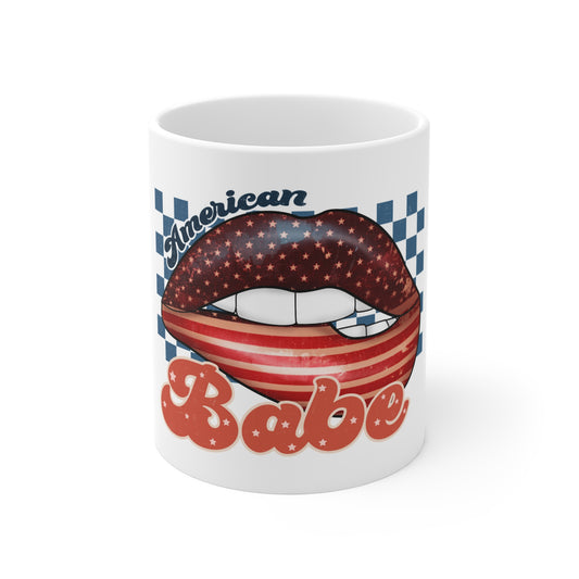 American Babe Mug – Patriotic Home Aesthetic Coffee Cup – Cozy USA Lifestyle Design Mug 11oz