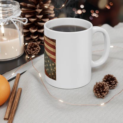 Vintage American Flag Coffee Mug – Distressed Patriotic USA Mug – Rustic Americana Stars & Stripes Cup – Classic Heritage Gift