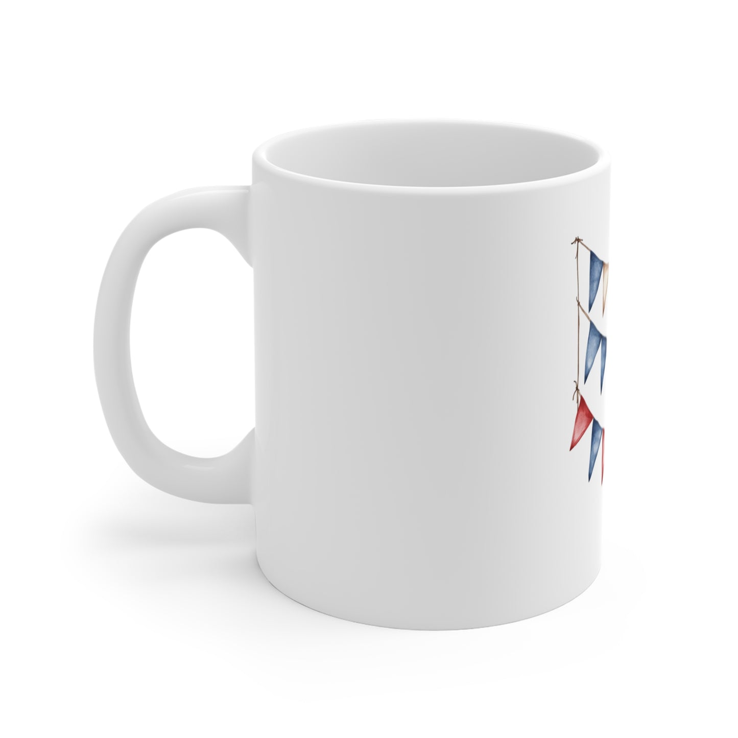 Patriotic Bunting Ceramic Mug - 11oz Red White Blue Banner Coffee Cup